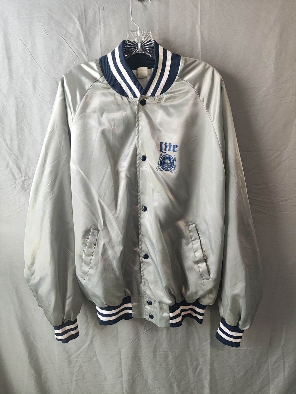 Vintage Miller Lite Jacket Mens Large Satin Bomber Beer Promo 80s USA